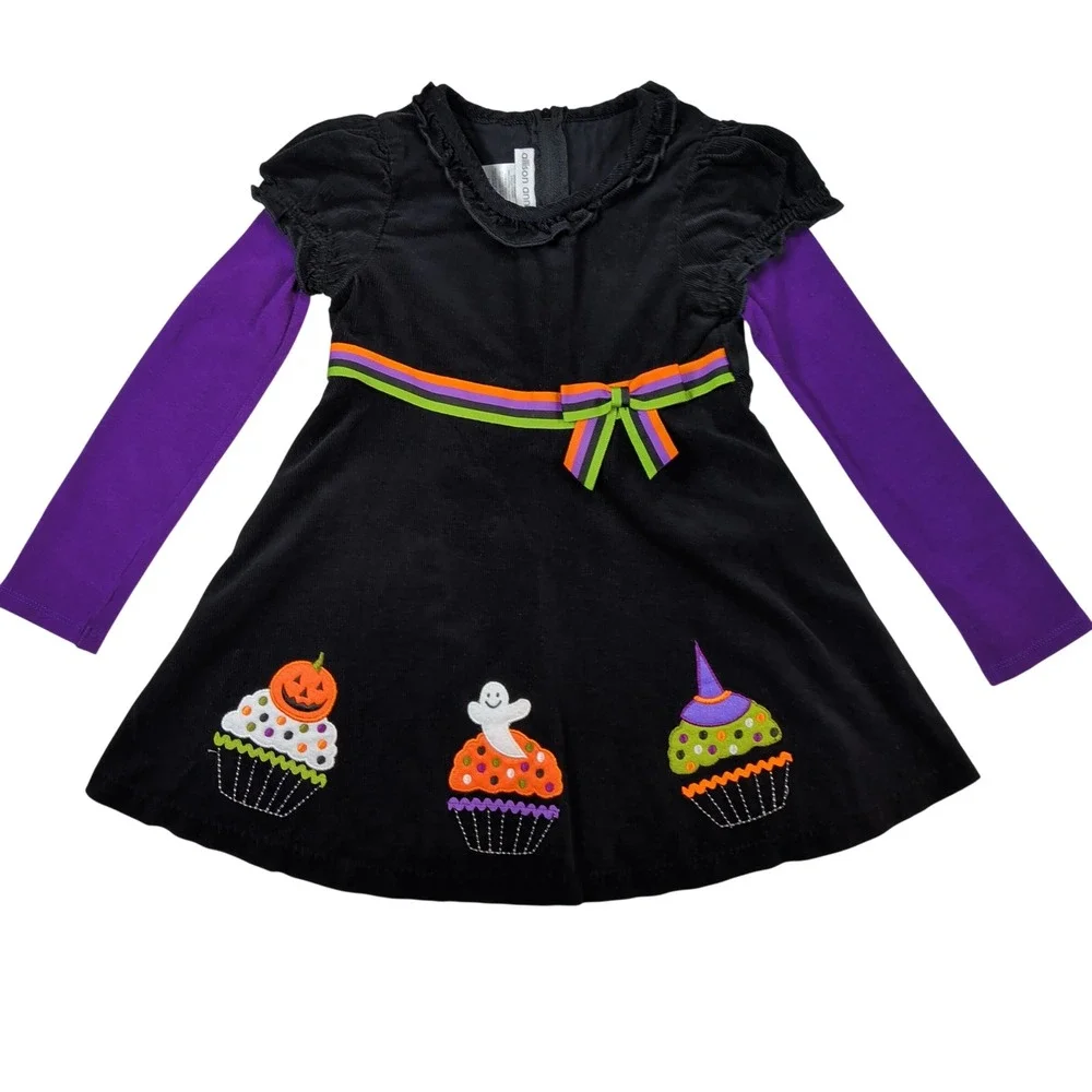 Allison Ann Dress Girls Set 6 Black Purple Halloween Cupcake Corduroy Girlcore